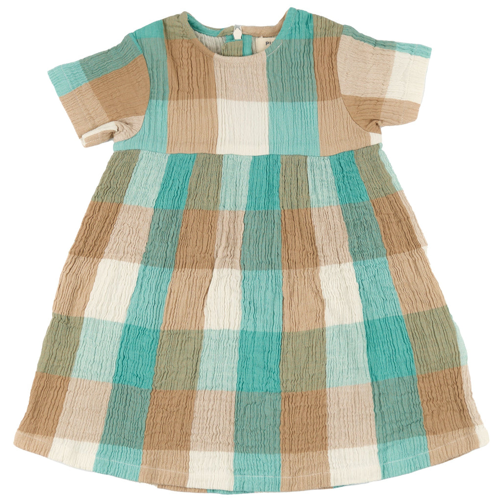 Pretty Muslin Dress (Check) - Turquoise/Taupe
