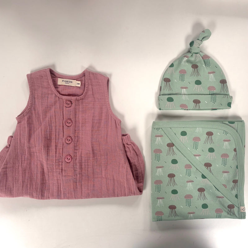 3-piece sample set - pink/green, 3-6m