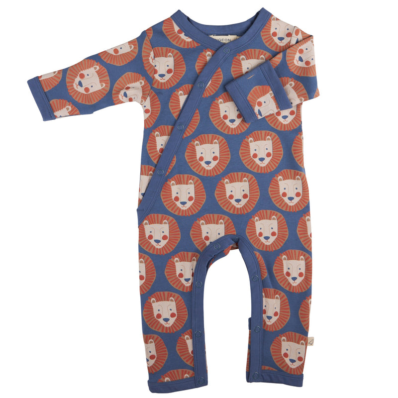 Kimono Romper - Lion Face, Night Blue