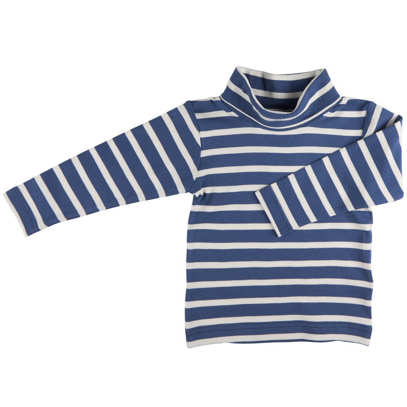 Polo Neck Top (Breton Stripe) - Night Blue/White