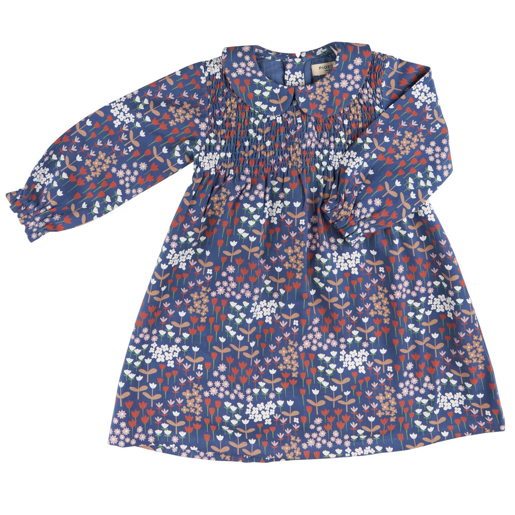 Smock Dress W. Peter Pan Collar - Meadow, Night Blue