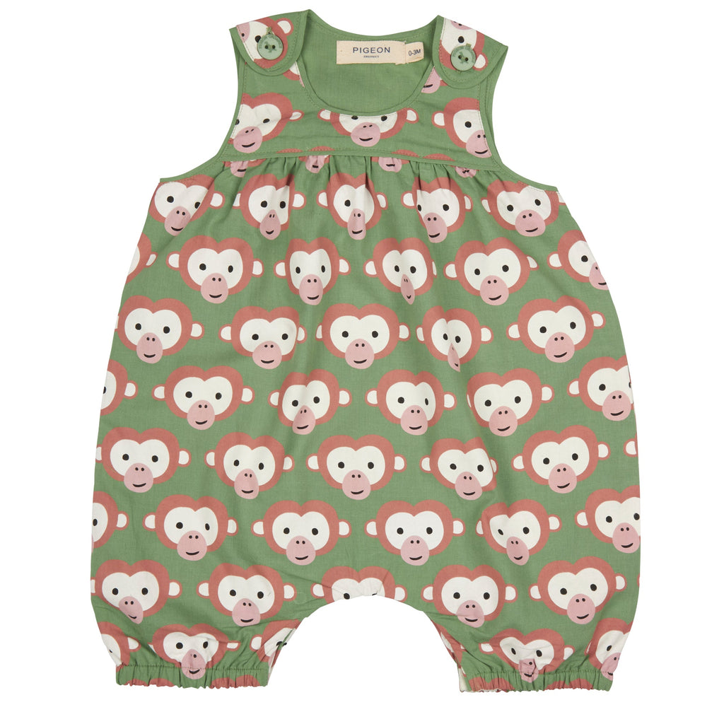 Baby Playsuit - Monkey On Green